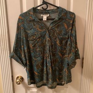 Cathy Daniels turquoise, brown, and orange blouse sized XL